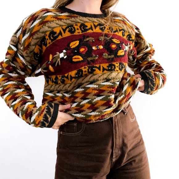 PARAMOUR Vintage Beaded Knit Sweater • Free Size 1990s - Picture 3 of 8